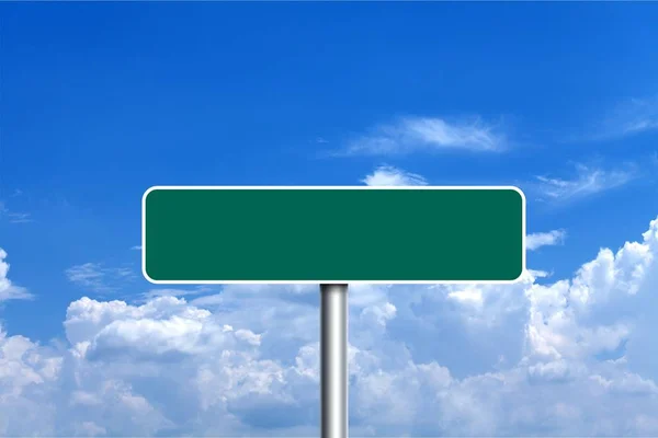 Green Blank Road Sign Blue Cloudy Sky — Stock Photo, Image