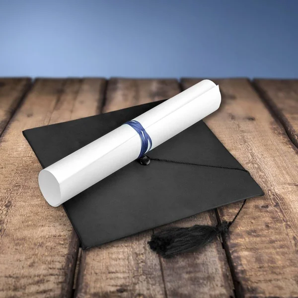 Graduation hat and diploma — Stock Photo, Image