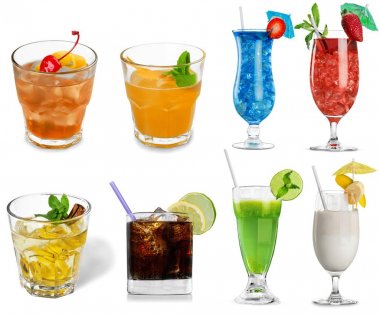 taze meyve içki seti beyaz arka plan üzerinde izole Close-Up