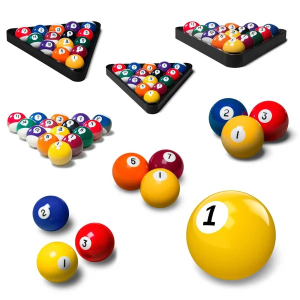 Set Billiard Balls Isolated White Background — Stock Photo, Image