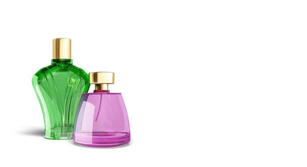 Aromatiska Parfymflaskor Vit Bakgrund — Stockfoto