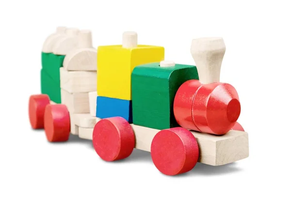 Wooden Toy Train Isolated White Background — Stock Photo, Image