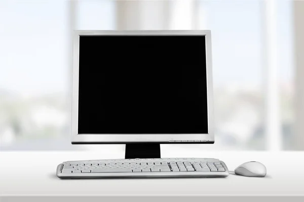 Közeli Kép Fehér Számítógép Asztal Háttér — Stock Fotó