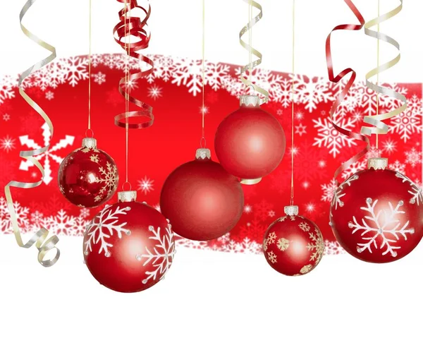 Červené lesklé vánoční ozdobné koule — Stock fotografie