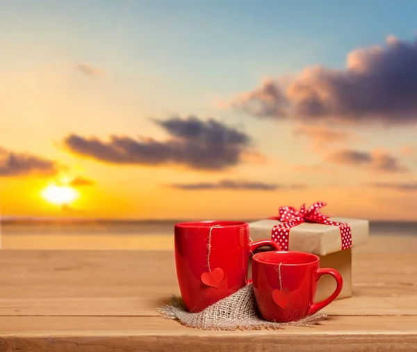 Two Red Cups Tea Gift Box — Stock Photo, Image