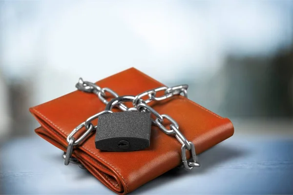 Candado Cartera Cuero Concepto Protección Del Dinero — Foto de Stock