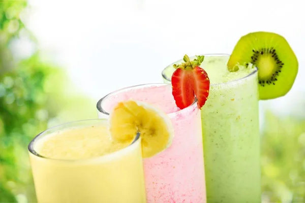 Bunte Gesunde Milchshakes Unterschiedlicher Mehlsorten — Stockfoto