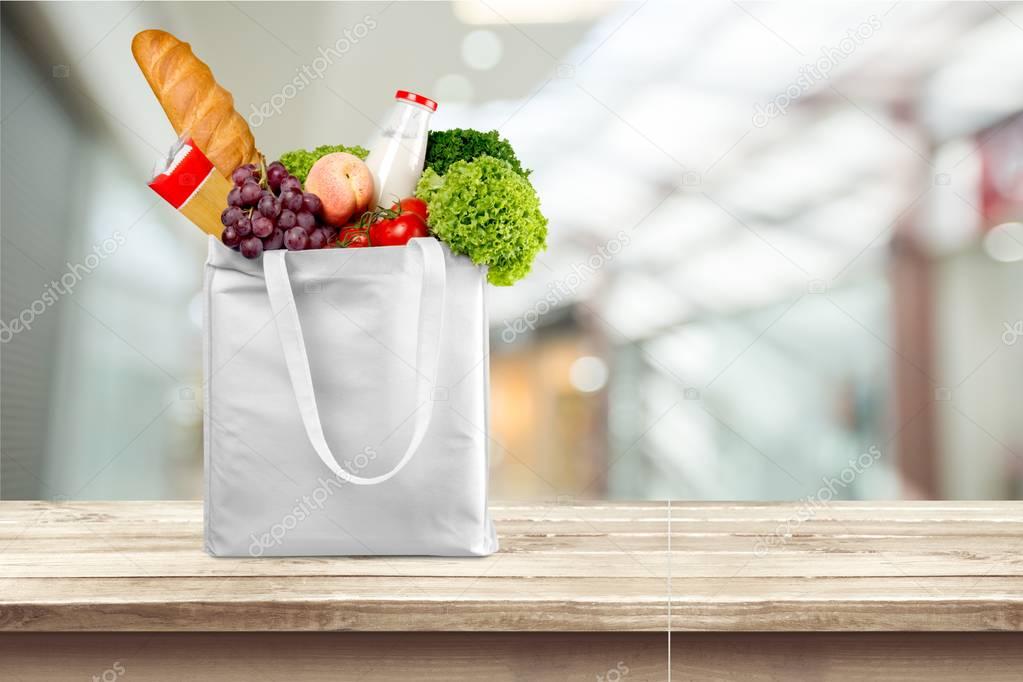 shopping bag with grocery products