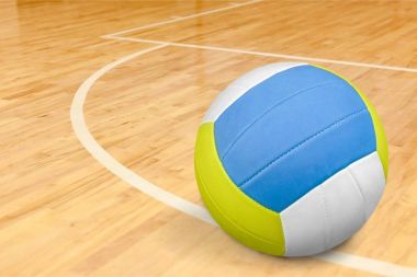 Voleybol bal ahşap zemin, yakından görmek üzerinde 