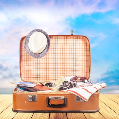 seyahat nesnelerle Retro çanta