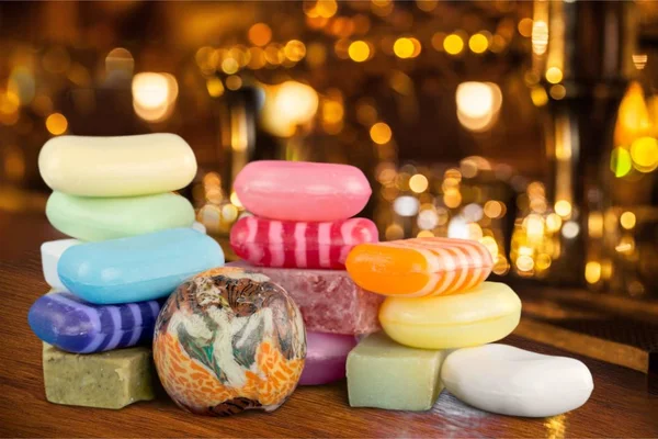 Row of handmade colorful soaps — Stock Photo, Image