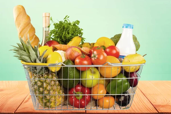 shopping cart full of groceries