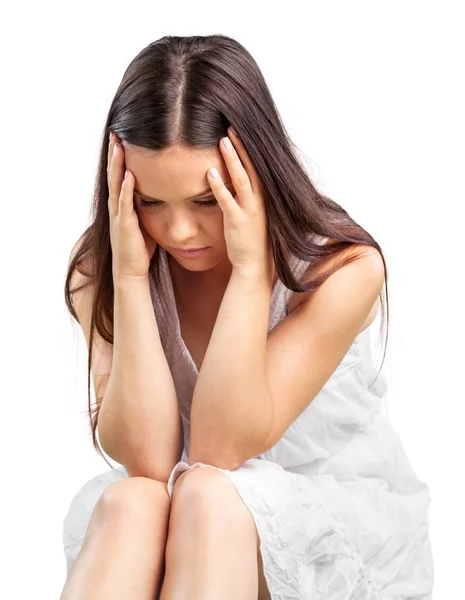 Young Woman Headache Isolated White Background — Stock Photo, Image