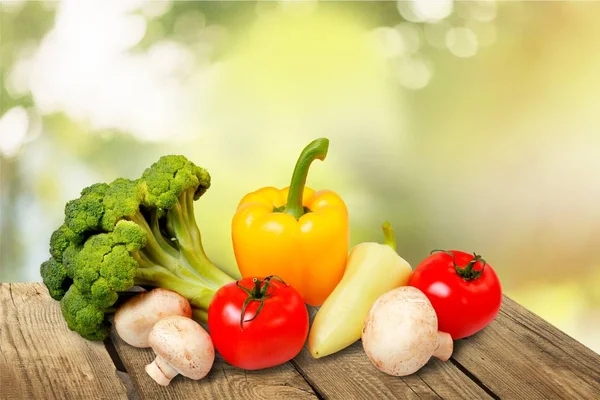 Close Fresh Vegetables Wooden Table Background — Stock Photo, Image