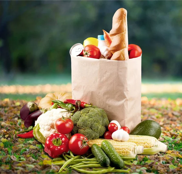 Bevásárló táskák élelmiszerbolt termékek — Stock Fotó