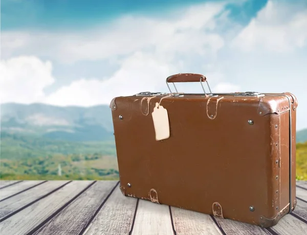 Brown leather vintage suitcase — Stock Photo, Image