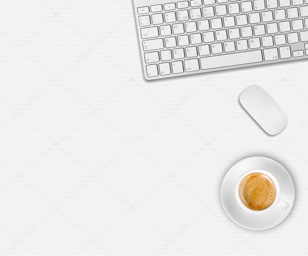 keyboard and cup of coffee