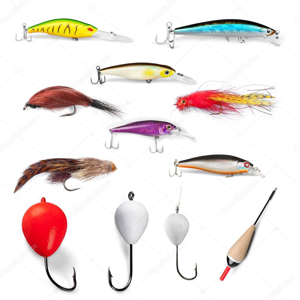Wobblers on white background. Artificial lure