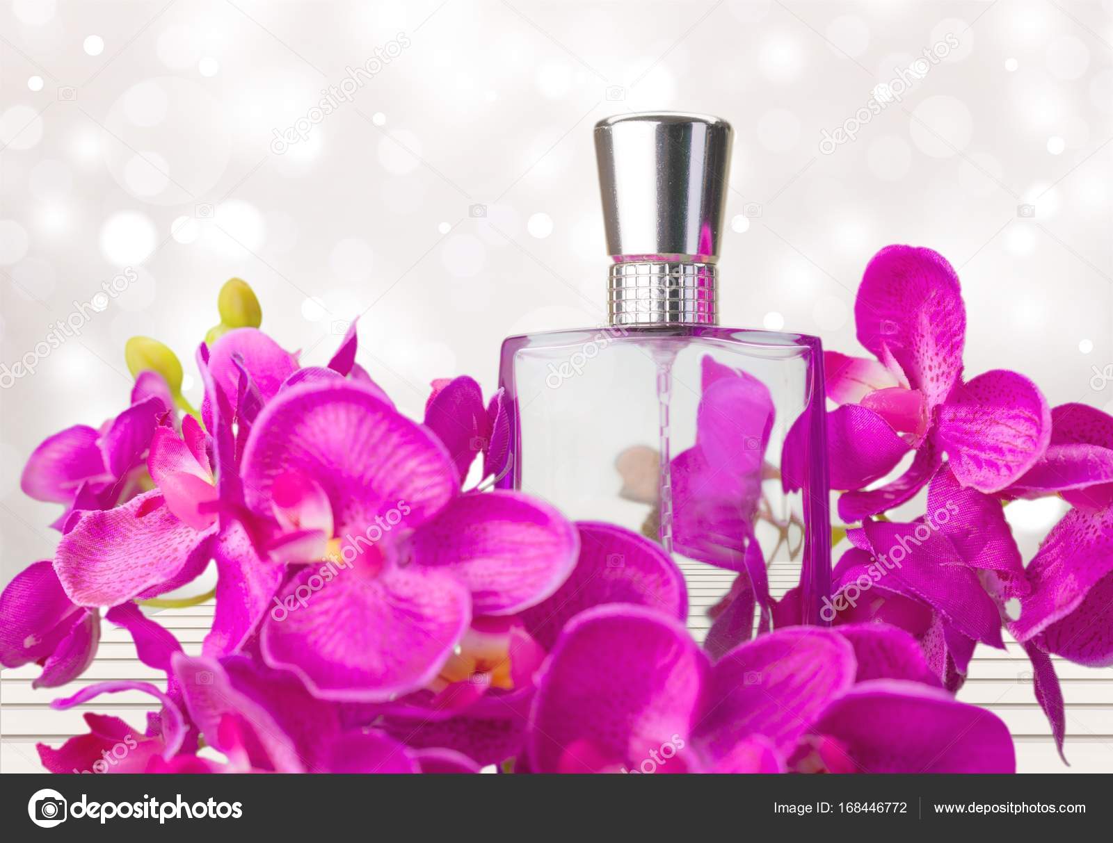 perfume purple bottle with flowers