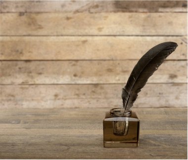 Tüy tüy kalem ve cam InkWell