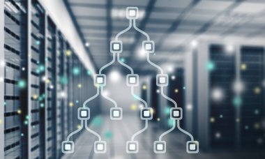 Çalışma veri merkezi koridorda tam raf tipi sunucular ve süper.