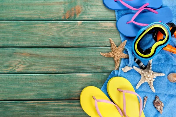 Flip Flops Beach Pier Achtergrond — Stockfoto