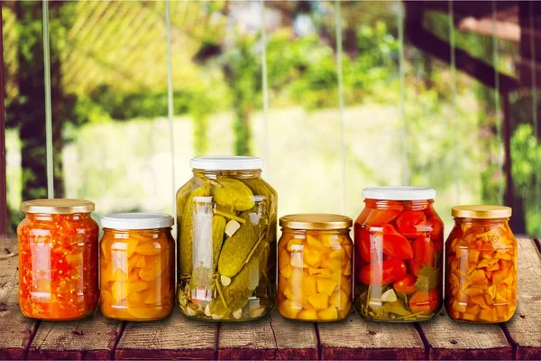 Jars with canned vegetables — Stock Photo, Image