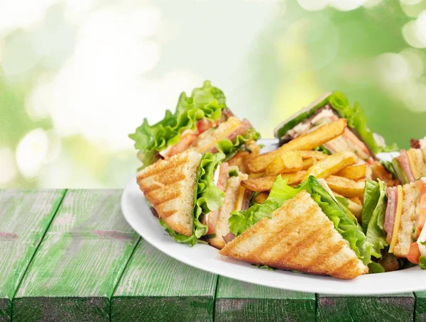 Gegrilde Helften Van Sandwiches Franse Frietjes — Stockfoto