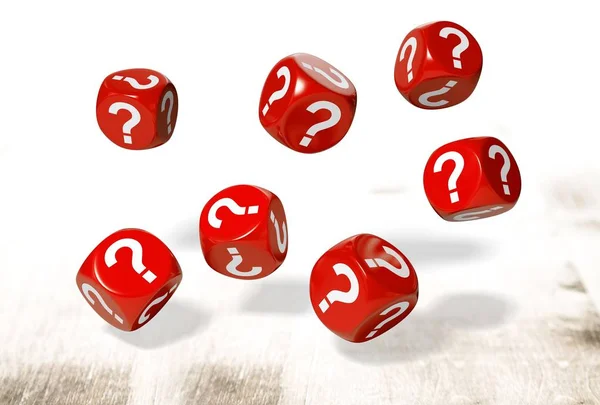 Question Marks on Red Dice Isolated on white background