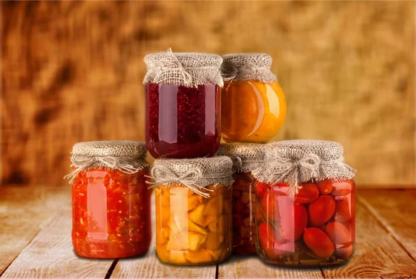 Jars with canned vegetables — Stock Photo, Image