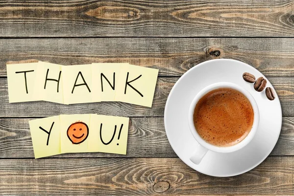 Coffee cup and thank you note — Stock Photo © billiondigital #168350922