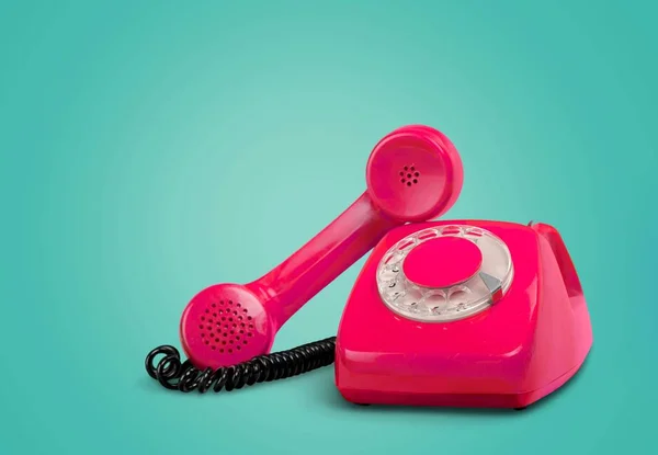 Růžový Retro Telefon Modrém Pozadí — Stock fotografie