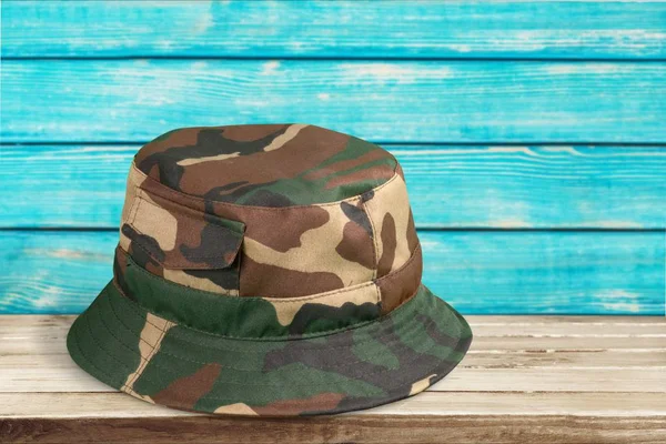 Camouflage Hat Wooden Background — Stock Photo, Image