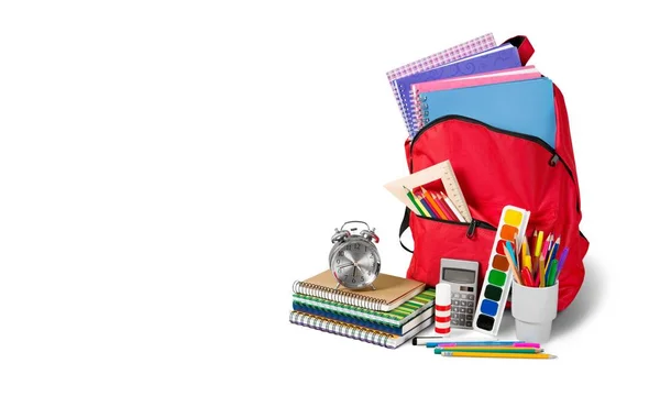 School Backpack with stationery — Stock Photo, Image