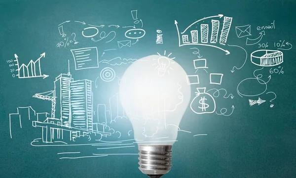 Glowing Glass Light Bulb Blackboard Background — Stock Photo, Image