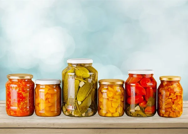 Jars with canned vegetables — Stock Photo, Image