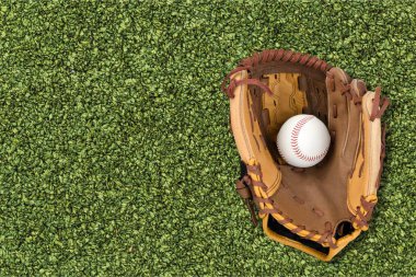 Baseball catcher equipment on grass background  clipart