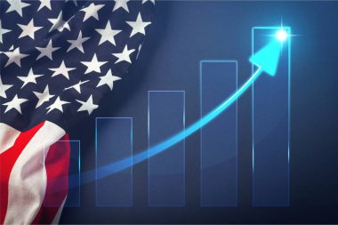 Finans iş grafik ve Amerikan bayrağı kapat