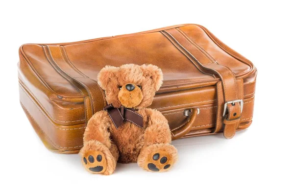 Teddy Bear Brinquedo Mala Retro — Fotografia de Stock