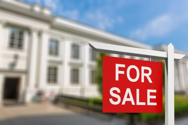 Real estate sign and  new house — Stock Photo, Image