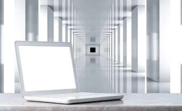 Close White Open Laptop Modern Background — Stock Photo, Image