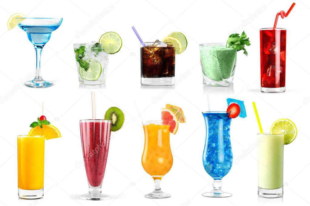 Set of classic alcohol cocktails isolated on white background