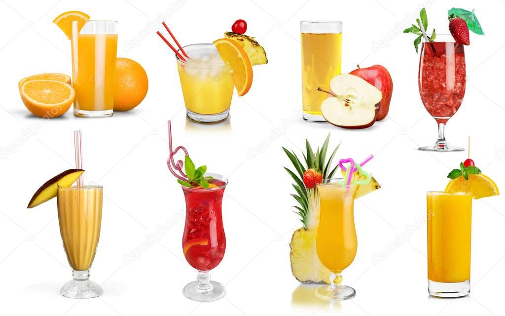 close-up of fresh drinks isolated on white background