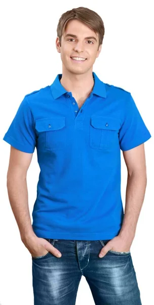 Knappe man in blauw shirt — Stockfoto