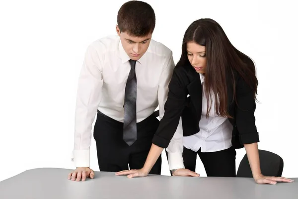 Empresários Fazendo Relatório Isolado Branco — Fotografia de Stock