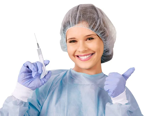Femme médecin avec aiguille d'injection — Photo