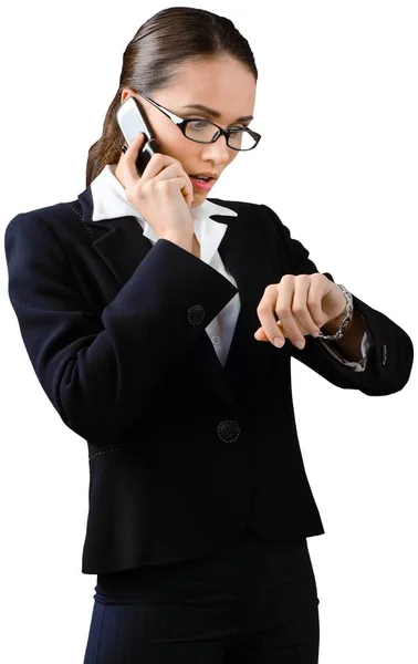 Portrait de jeune femme d'affaires avec téléphone — Photo