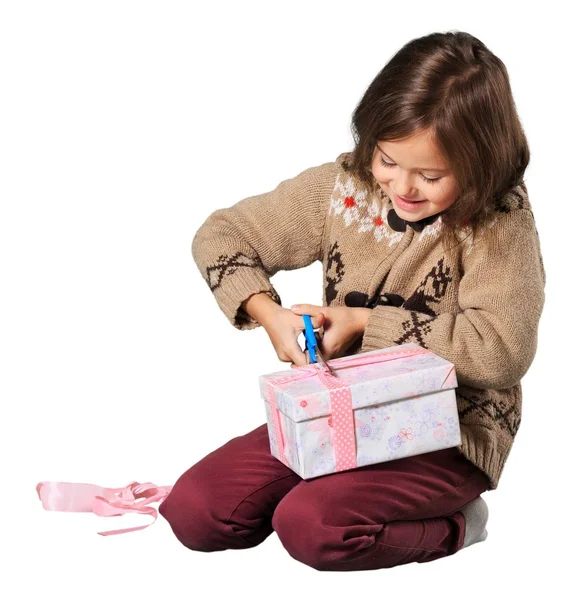 Niña con caja de regalo — Foto de Stock