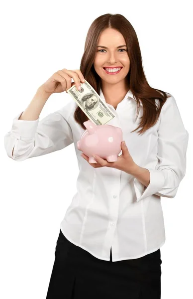 Business woman holding pengar — Stockfoto