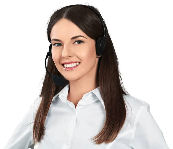 Junge Geschäftsfrau mit Kopfhörern — Stockfoto
